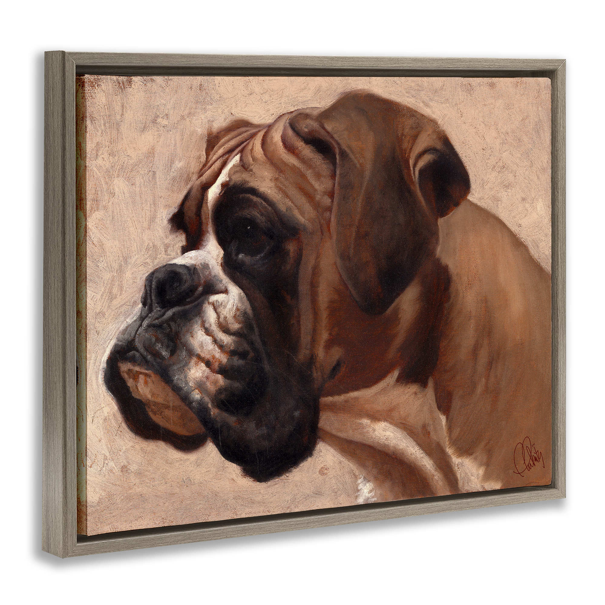 Stupell Industries Boxer Dog Neutral Portrait Animals & Insects Painting Brown Floater Framed Canvas Art Print Wall Art, 31 x 25