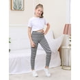 thumbnail image 2 of HDE Girl's Leggings Holiday Stretchy Full Ankle Length Striped Tights Black and White Stripes XL, 2 of 6