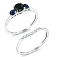thumbnail image 2 of 10K White Gold Black Sapphire and Blue Sapphire and White Lab Grown Diamond 3-Stone Bridal Engagement Wedding Ring Set for Women (1.07 Cttw, Gemstone September Birthstone, Round 5MM, Size 6), 2 of 5