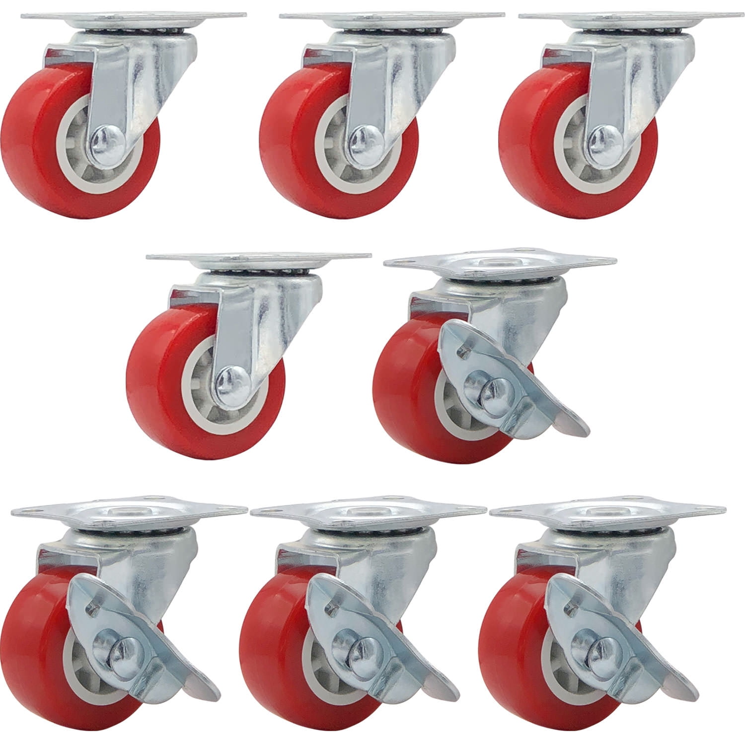 Lot of 4 1.5" Low Profile Caster Wheels Soft Rubber Swivel Caster RED 