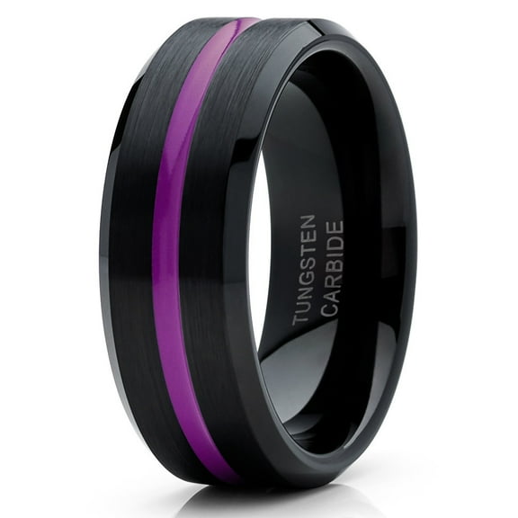 Purple Tungsten Ring Black Wedding Band Men & Women 8mm Purple Ring Unique Ring