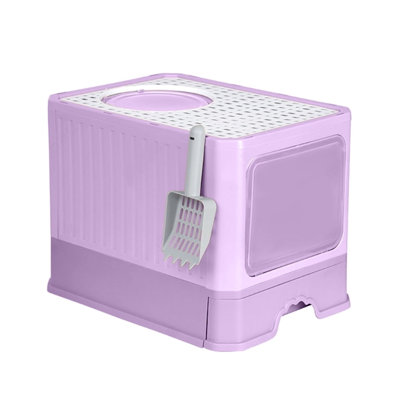 Yiran Fully Enclosed Foldable Drawer Type Cat Litter Box, Purple