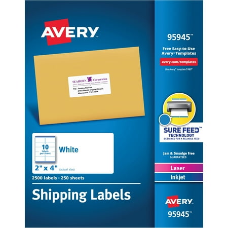 avery white shipping labels laser inkjet 2 x 4 white 2500 per