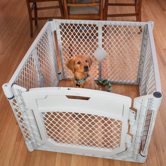 North States MyPet 4-Panel Plastic Petyard Plus Indoor and Outdoor Playpen for Dogs, Gray