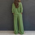 thumbnail image 4 of Women's Waffle Knit 2 Piece Tracksuit Outfit Henley Long Sleeve Top and Drawstring Wide Leg Pants Soft Comfy Loungewear Casual Travel Vacation Streetwear Set Green, 4 of 5