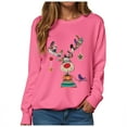 thumbnail image 6 of idosla Christmas Sweatshirts for Women Elk Reindeer Deer Printed Long Sleeve Crewneck Sweater 2025 Winter (Hot Pink, S), 6 of 6