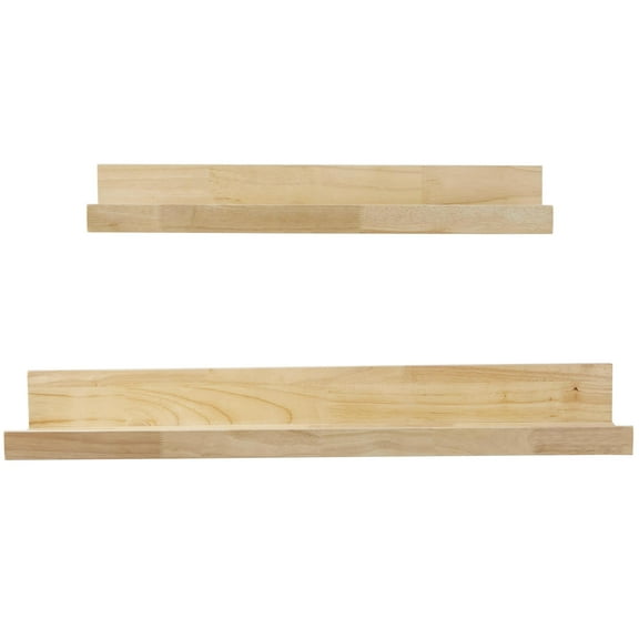 DecMode 18", 24"W 2-Tier Light Brown Wall Shelf with Lip (2 Count)