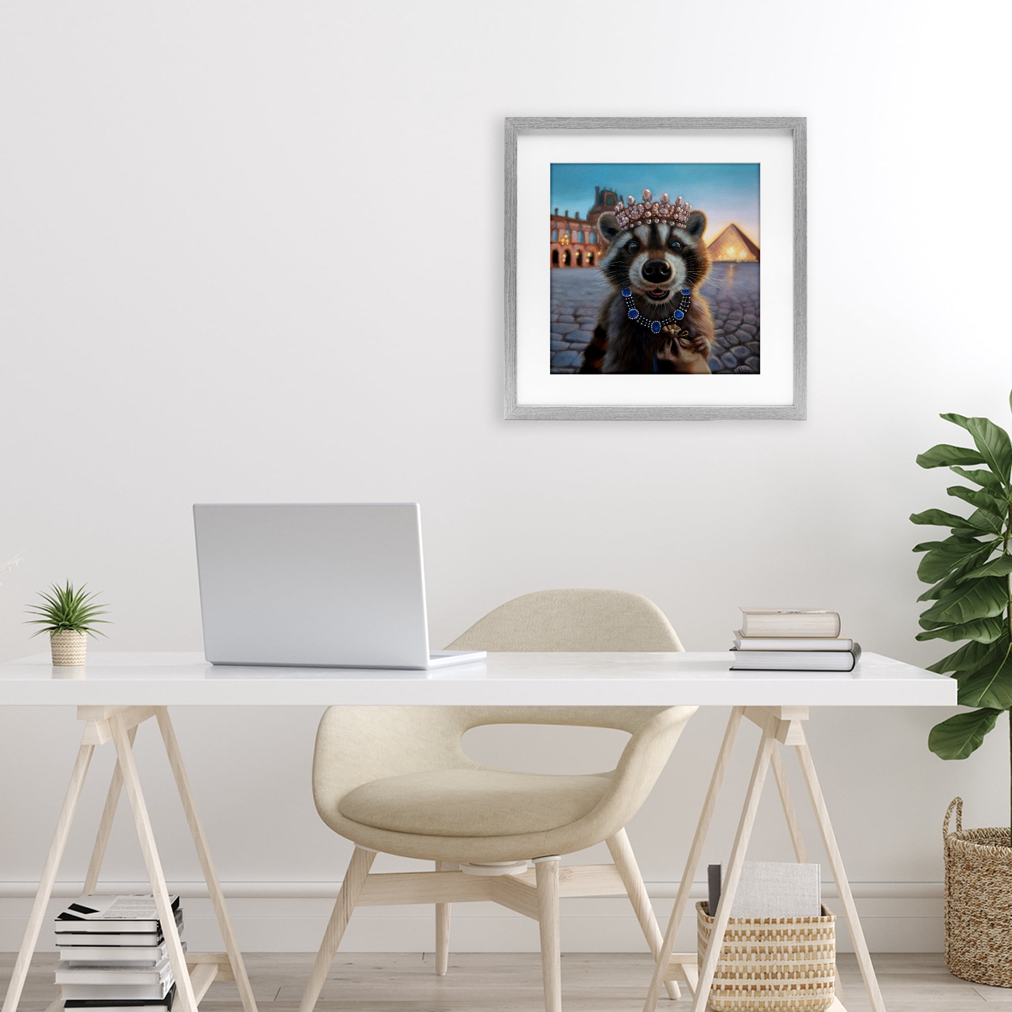 Stupell Industries Louvre Loot Raccoon Gray Framed Print Under Glass, design by Lucia Heffernan