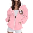 thumbnail image 2 of thefmos Women's Hooded Zip Up Long Sleeve Halloween Print Jacket with Pocket Solid Color Casual Outerwear Fashion Fall Winter Outfit, Pink M, 2 of 8