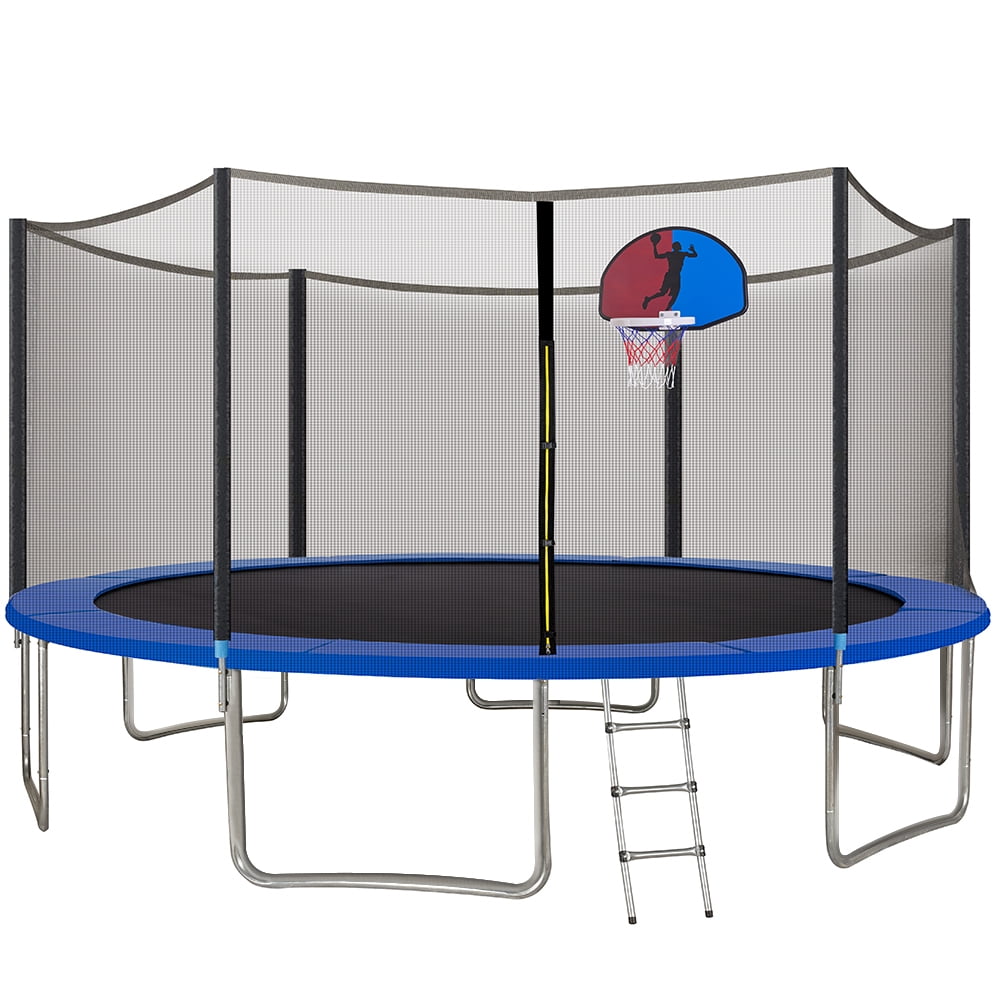 15ft Round Trampoline With Enclosure Net Pad Ladder Basketball Hoop Safety Combo for sale online 