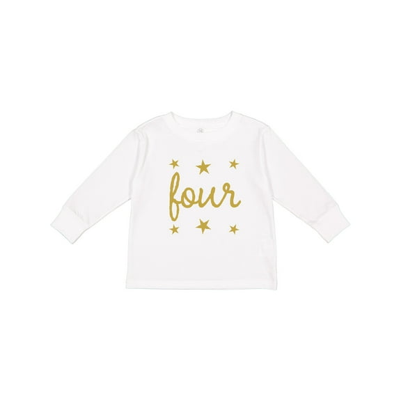 Inktastic 4th Birthday Gold 4 Year Old Boys or Girls Long Sleeve Toddler T-Shirt