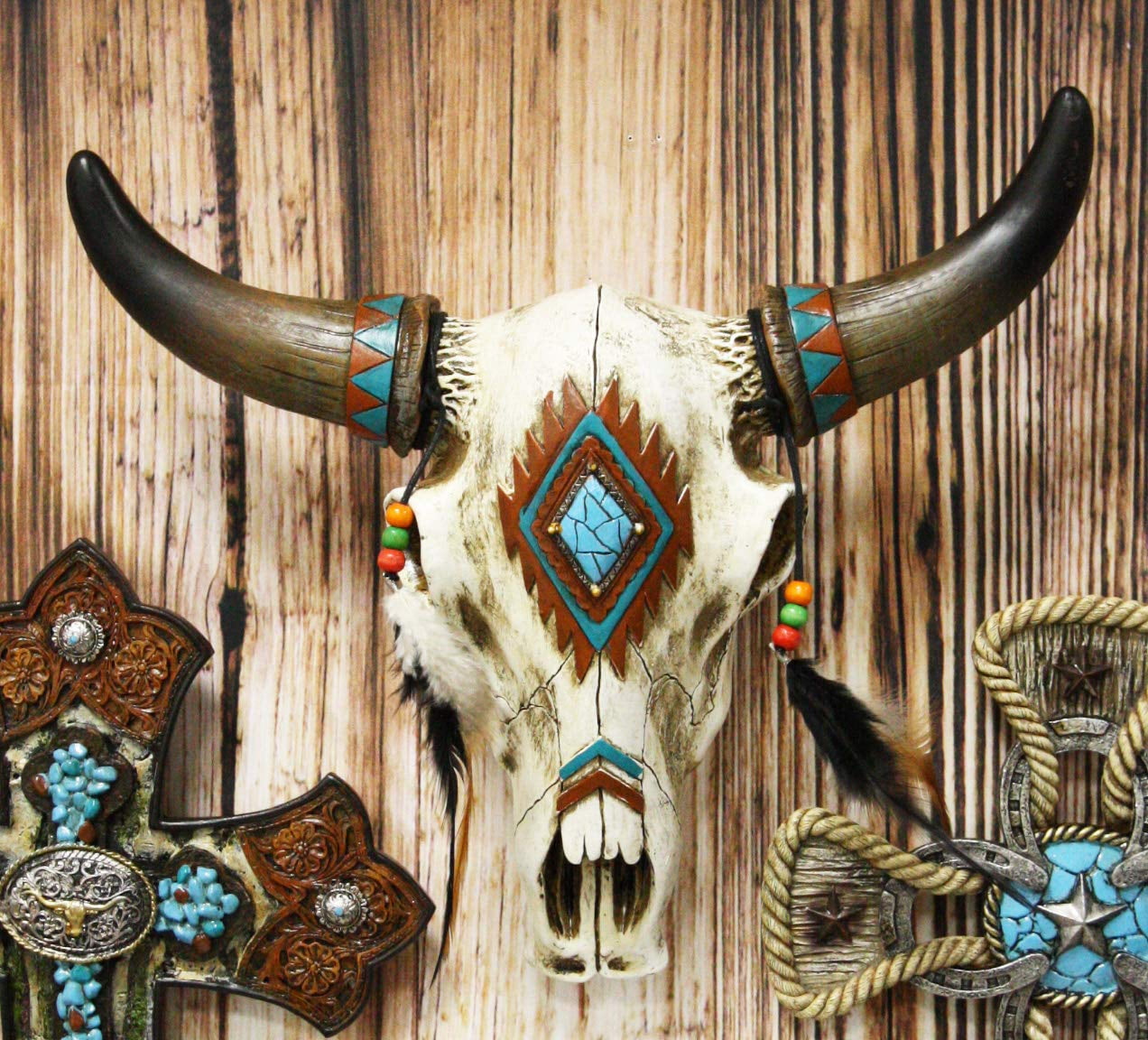 Ebros 12.5" Wide Western Southwest Steer Bison Buffalo Bull Cow Horned