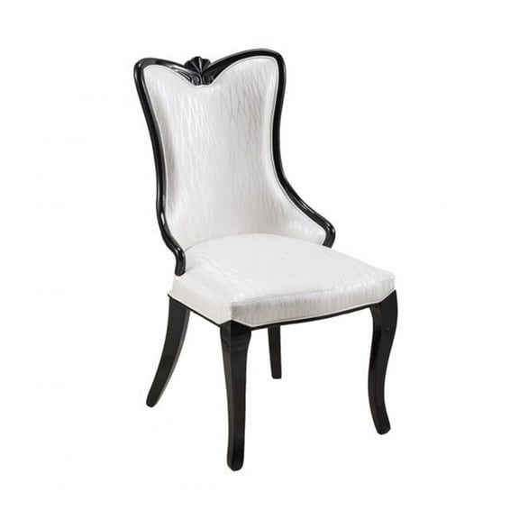 Paulo Dining Chair Set of 2, White Faux Leather, Black Wood, Tapered Legs
