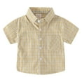 thumbnail image 2 of TOOYOU Boys Shirt Kids Toddler Shirt Cartoon Prints Short Sleeve Button Shacket Shirt Tops Outwear Plaid Size 2-3 Years Yellow, 2 of 3