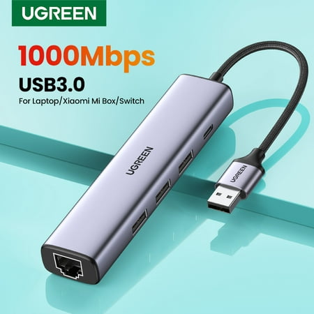 USB 3.0 to Ethernet Adapter, UGREEN 3-Port USB 3.0 Hub with RJ45 10/100/1000 Gigabit Ethernet Adapter Support Windows 10,8.1,Mac OS, Surface Pro,Linux,Chromebook