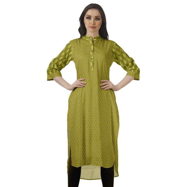 Moomaya Kurti Indien Imprimé Tunique en Coton pour Femmes Col Mandarin Longueur Genou Kurta