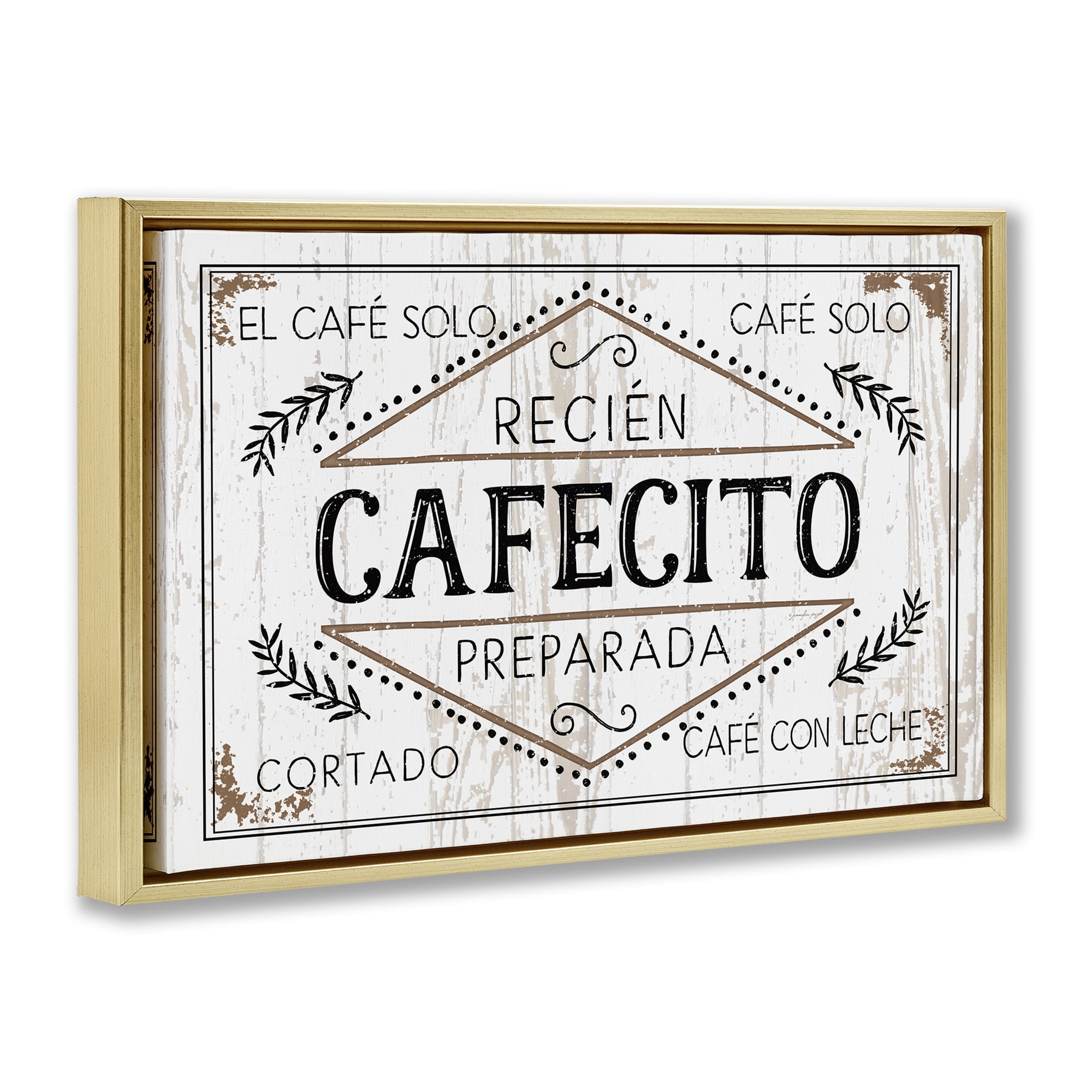 Stupell Industries Cafecito Recién Preparado Vintage Food & Beverage Painting Gold Floater Framed Art Print Wall Art, 31 x 21