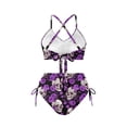 thumbnail image 2 of CHAQLIN Gothic Skull Purple Rose Bikini Halter Swimsuit Set for Women Two Piece High Waisted Bathing Suit Crisscross Tie Back Ruched Ruffle Swimsuits Tie Knot High Rise Bathing Swim Suits, 2 of 7