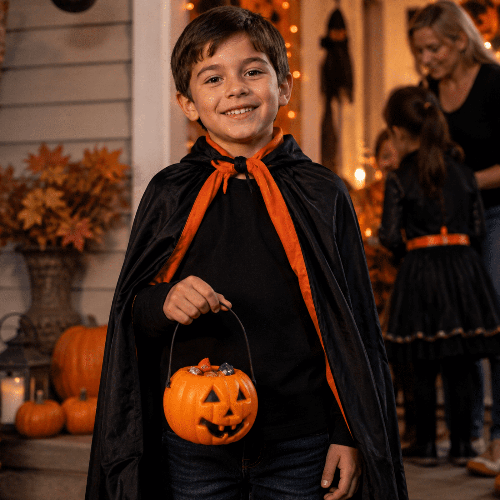 Kids Halloween Pumpkin Bucket - Durable Plastic Trick or Treat Candy Pail with Handle for Costume Accessories & Party Favors (4" Orange Basket)