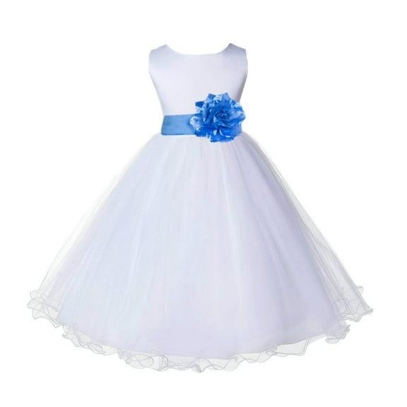 Ekidsbridal Satin White Cornflower Tulle Rattail Flower Girl Dress Junior Bridesmaid Dance Recital Wedding Beauty Pageant Princess 829S S
