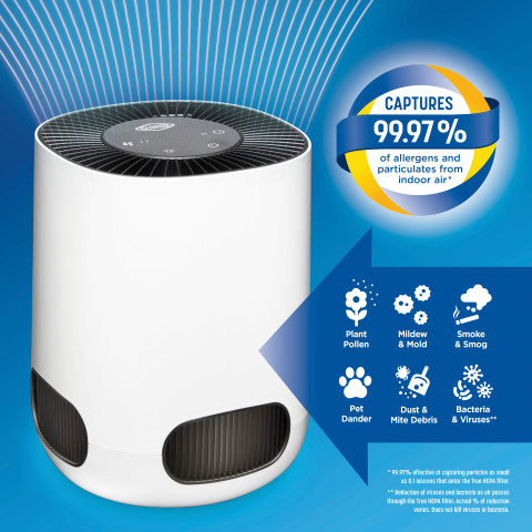 Clorox Tabletop Air Purifier, True HEPA Filter, up to 200 Sq. Ft. Capacity, 3 Speeds and Timer, 11020 - image 3 of 12