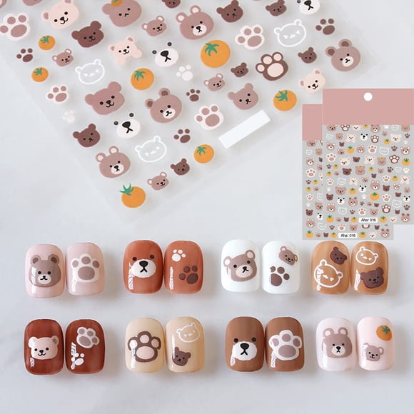 Pegatinas para decoración de uñas con diseño de oso de color café, diseño de oso pequeño y animal, 3D, autoadhesivas, diseño de bricolaje, tendencia de moda, glamour, accesorios de decoración para dam