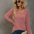 thumbnail image 3 of Jdlsppl Women's Soft T Shirt Long Sleeve Tshirt Long Puff Sleeve Square Neck Fall Ruched Basic Casual Tee Pink X-Large, 3 of 4