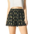 thumbnail image 3 of REFINED ATTIRE Women's Floral Printed Lace Trim Elastic Waist Shorts L Black-cactus Print, 3 of 8