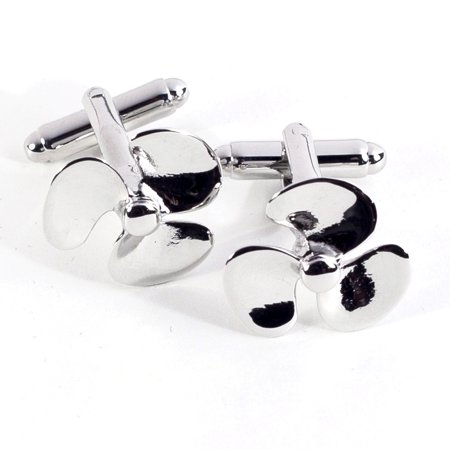 Bey-Berk Rhodium-Plated Cufflinks with Propeller Design