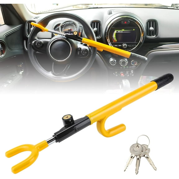 1 Pcs Yellow Steering Wheel Lock Anti Theft Adjustable Length Car Security Lock with Key Heavy Duty Anti Theft Car Lock for Car Truck SUV Pickup Van