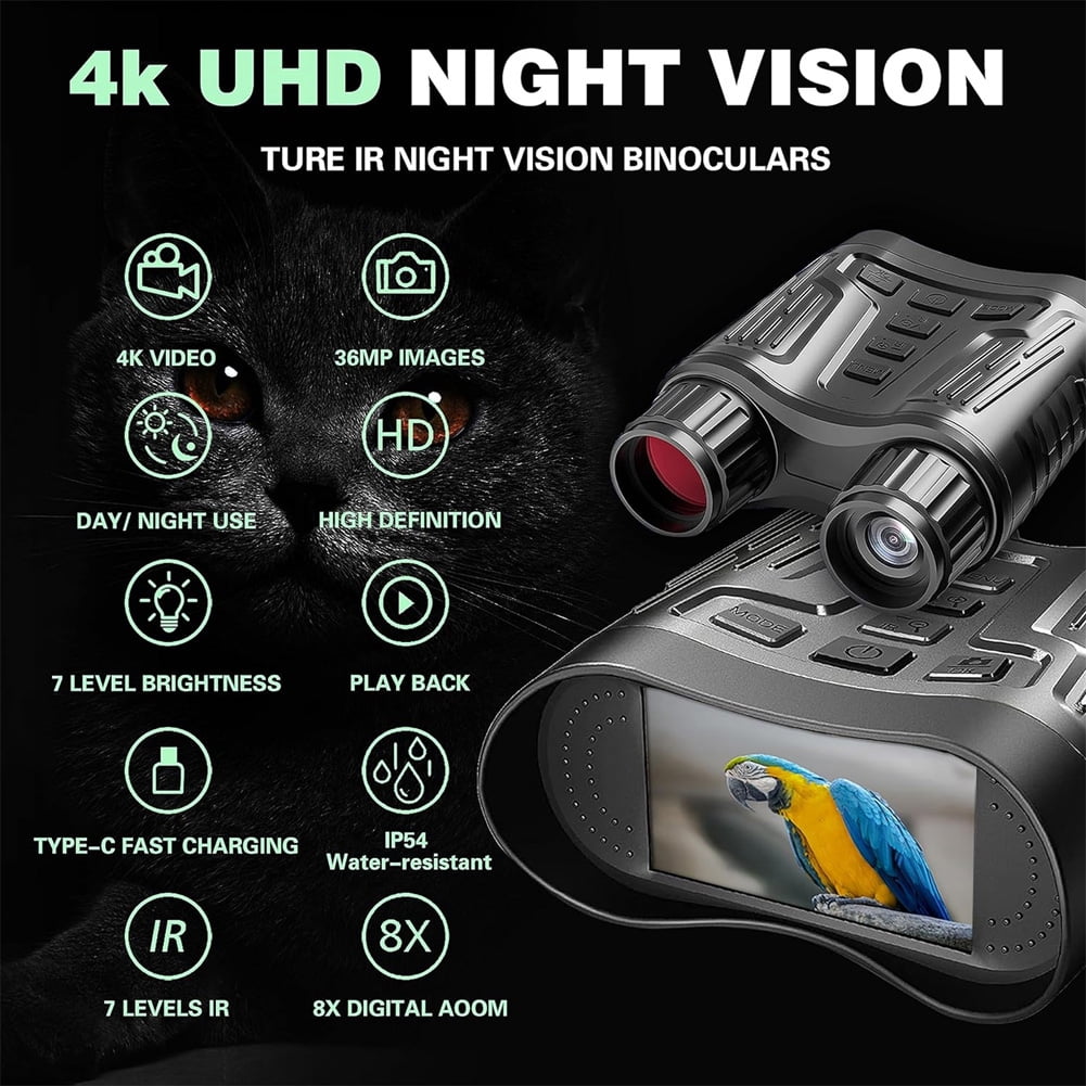 Night Vision Goggles 4K Night Vision Binoculars with 32GB Memory Card,8X Digital Zoom,3.2'' HD Screen for Camping Farm & Security