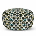 thumbnail image 1 of Geometric Pouf Cover with Zipper, Overlapping Hexagonal Shapes with Retro Colored Chevron Elements Tile, Soft Decorative Fabric Unstuffed Case, 30" W X 17.3" L, Black Sky Blue Yellow, by Ambesonne, 1 of 5