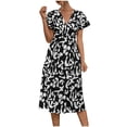 thumbnail image 2 of Robes pour Femmes 2024 Été Surdimensionnée Décontractée à Manches Courtes Col en V Imprimé Robe Mi-Mollet Rabais de 50 % Liquidation!, 2 of 9