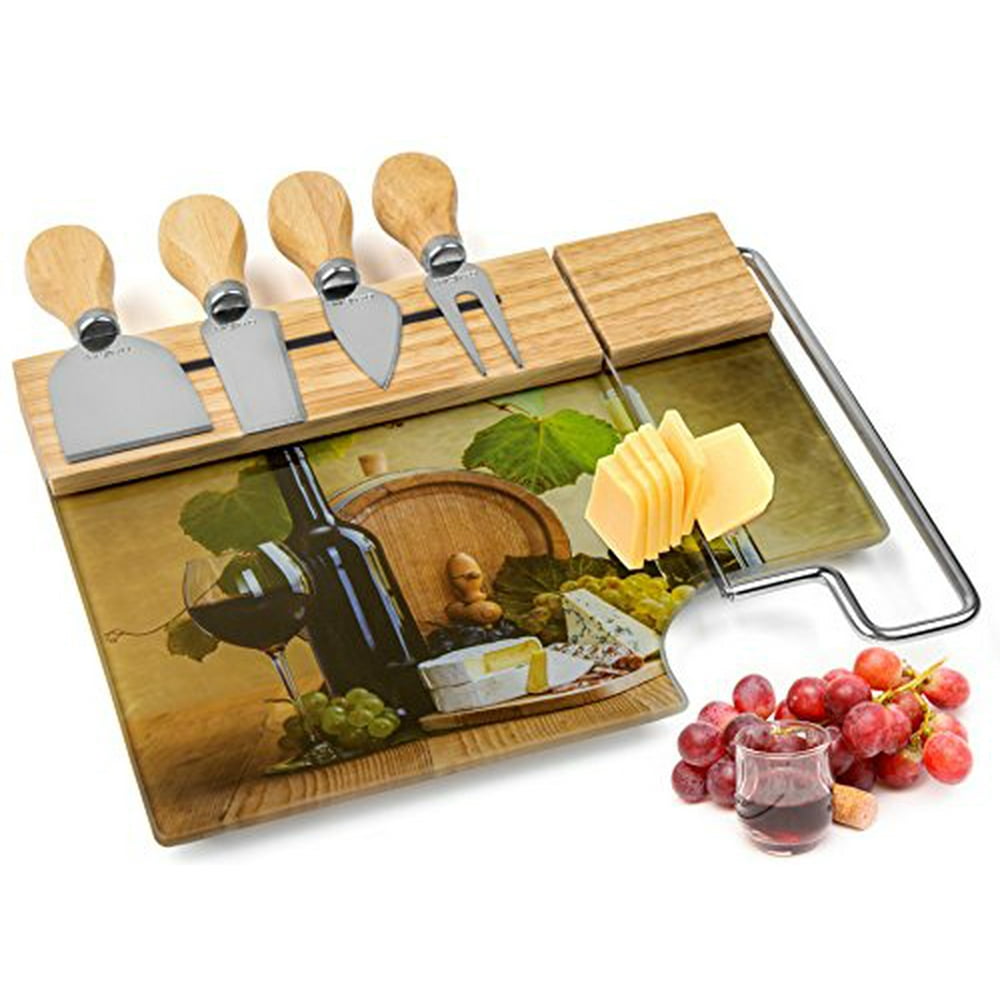 Cheese Board Cutting Set with 4 Cheese Knives and Integrated Cheese