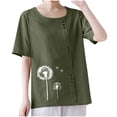 thumbnail image 2 of Lydiaunistar Women's Spring Tops Plus Size Casual Round-Neck Printed Short Sleeve Button-Up Blouse T-Shirt Polyester Lightweight for Summer Army Green, 2 of 6