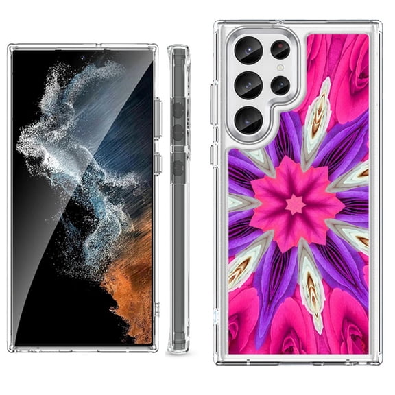 Shockproof Bumper Phone Case for Samsung Galaxy S23 Ultra 5G, by OneToughShield ® - Kaleidoscope Rose