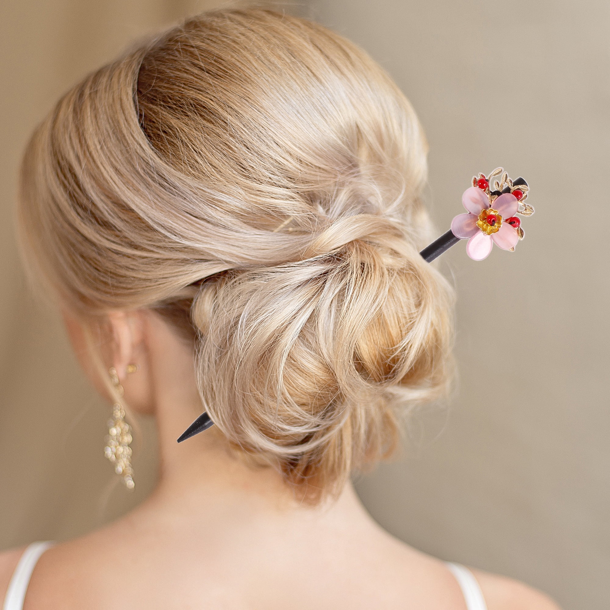 Unique Bargains Hair Stick Pin for Women 1Pc Black, Pink [Flower]