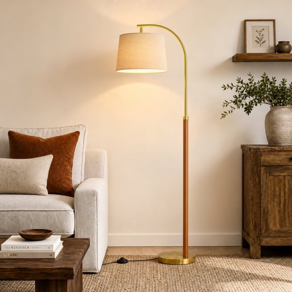 Oneach 62.5" Farmhouse Floor Lamp with Linen Shade, MDF and Metal, Foot Switch