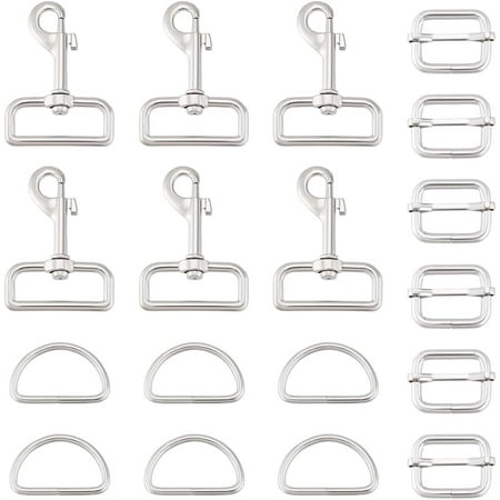 18pcs Swivel Snaps Hooks with D Rings Tri-Glides Slide Buckles Purse Hardware Bag Buckles Clip Snap Hooks Belt Fasteners Clip Slides Buckles for Key Lanyard Bag Dog Collars DIY Crafts