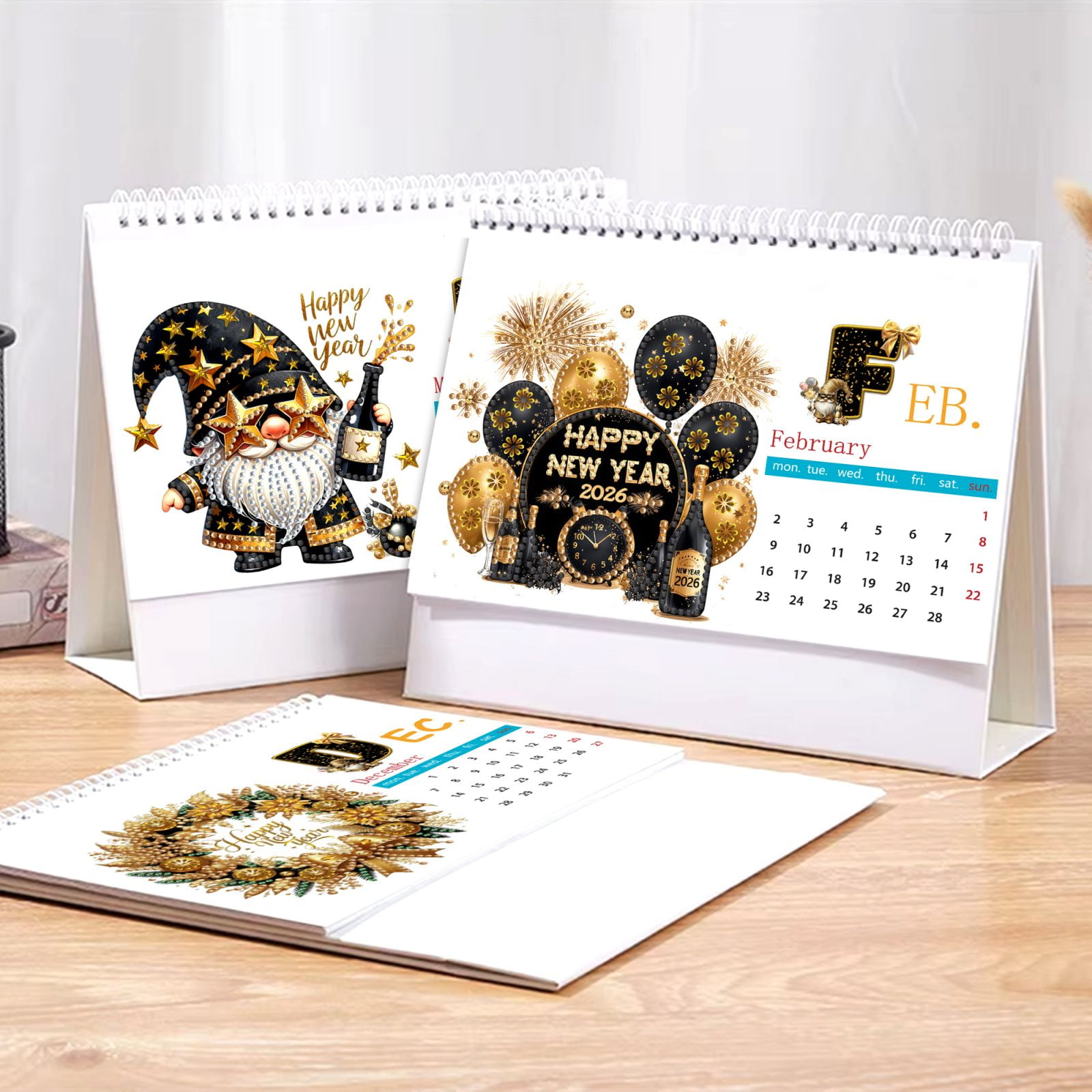 FLOPESN 2026 DIY Diamond Art Painting Desk Calendar,Thick Paper Monthly Flip Tabletop Calendar with To Do List for Home Office Planning-Happy New Year