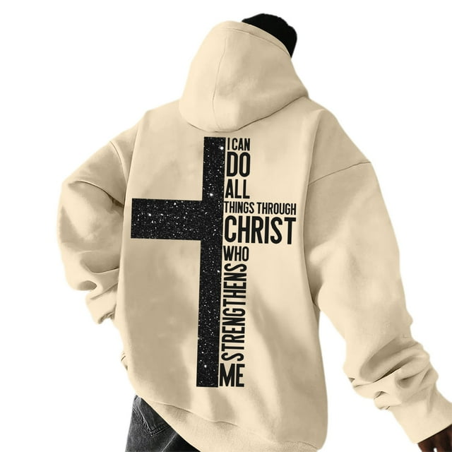 Men's Blend Solid Color Hooded Sweater with Coconut Print Design Long Sleeve Casual Pullover for Everyday Wear