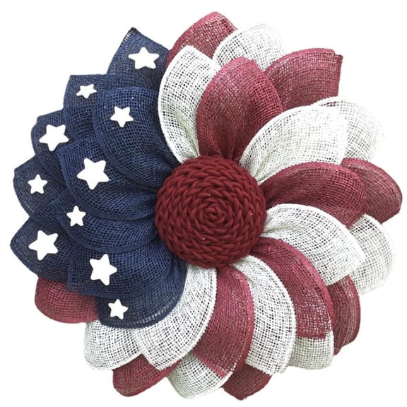4th of July Patriotic Front Door Wreath, Red White Blue Star & Flag Design, Independence Day Hanging Decor for Porch Wall Home Indoor Outdoor Memorial Day Holiday Decoration Supplies