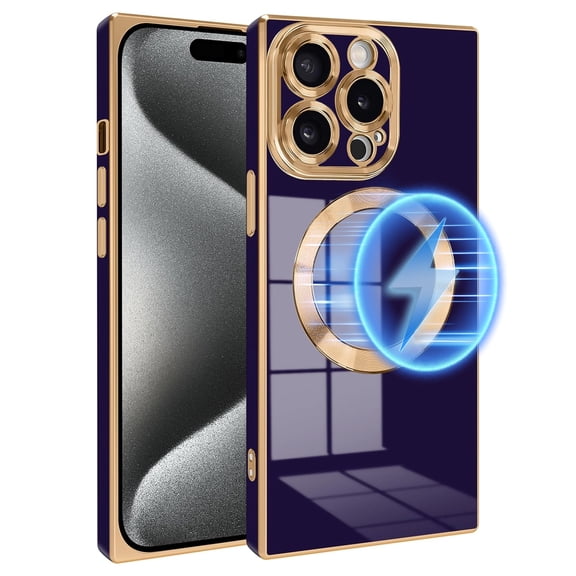 MagSafe Compatible Case For iPhone 16 Pro Max, Luxury Plating Edge with Magnetic Ring, Full Camera Lens Protection, Shockproof Anti-Fall Protective Phone Cover for Men Women, Deep Purple