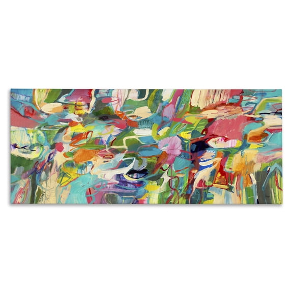 Stupell Industries Eclectic Complex Playful Tone Abstraction Bright Green Pink Blue Canvas Art, 24 x 10, by Lisa Ridgers