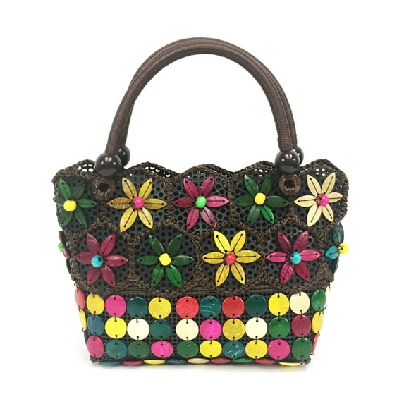 Lily Coconut Shell Button Tote Bag (Multicolor Flowers)
