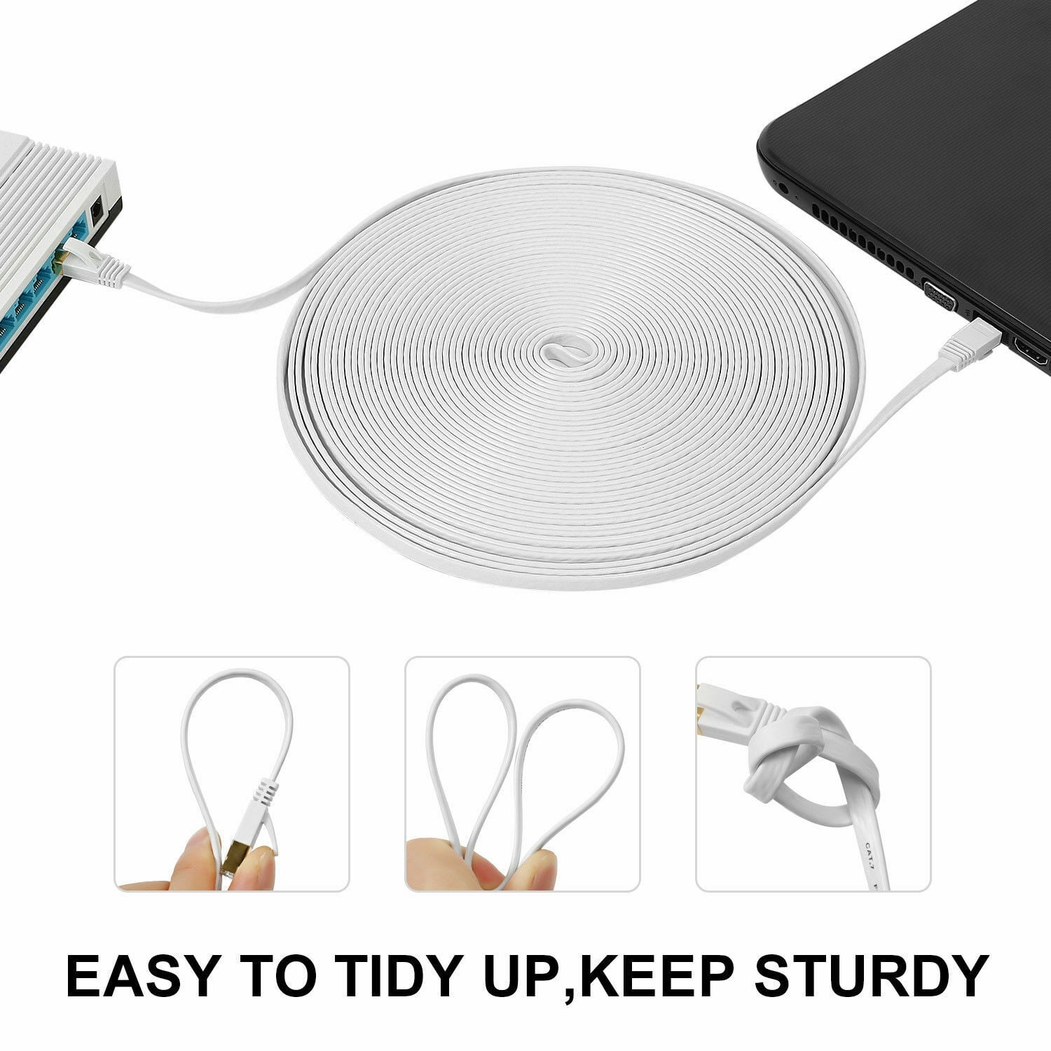 Cablevantage Cat6 Cat6 Flat Rj45 Ethernet Lan Network Patch Cable For Pc Mac Laptop Ps3 Ps4 Xbox Internet Router White 3ft 6ft 10ft 15ft 25ft 30ft 50ft 75ft 100ft 150ft 0ft White
