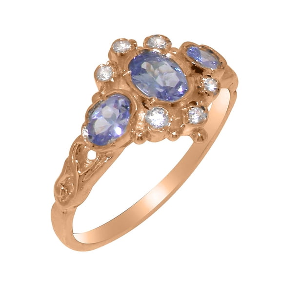 LBG British Made 10k Rose Gold Natural Tanzanite & Diamond Womens Anniversary Ring - 33 size options - Size 10