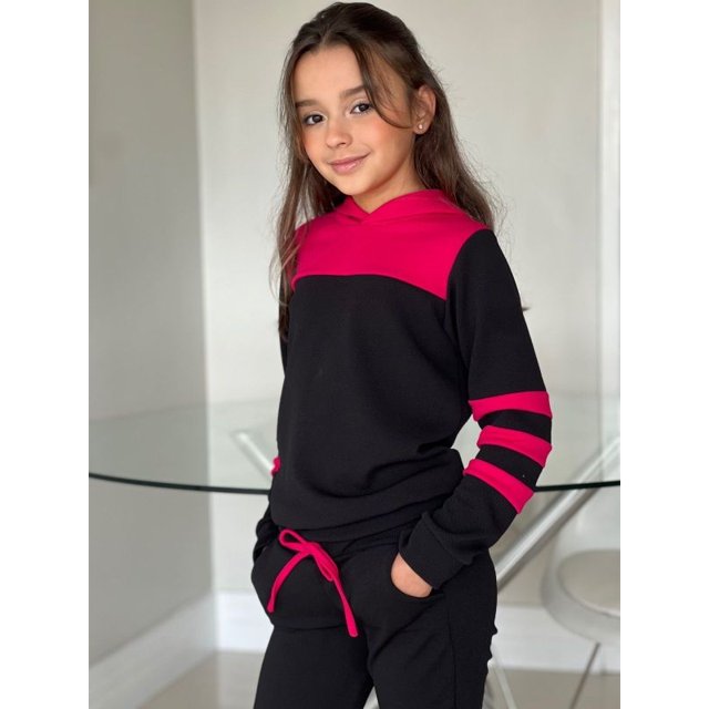 Conjunto sudadera infantil bicolor con capucha (4 a 14 años) Tendencia Otoño e Invierno Deng Xun unisex