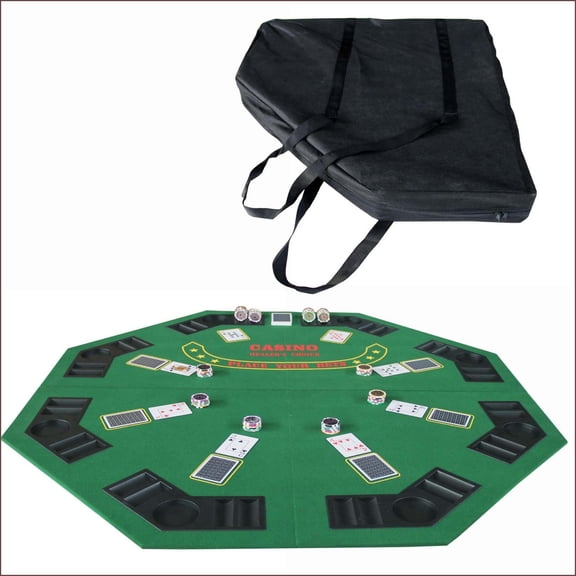 Poker Table Top - 48” Folding Octagon 8-Player with Cup Holders Green | Classic | Primary Living Space