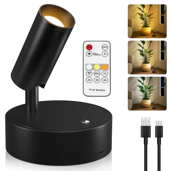 Rechargeable uplighting Spotlights Indoor, Battery-Powered Picture Light whit Remote Control for Artwork Paintings Portrait Photos Lighting, Plants Decor Lighting (Black)
